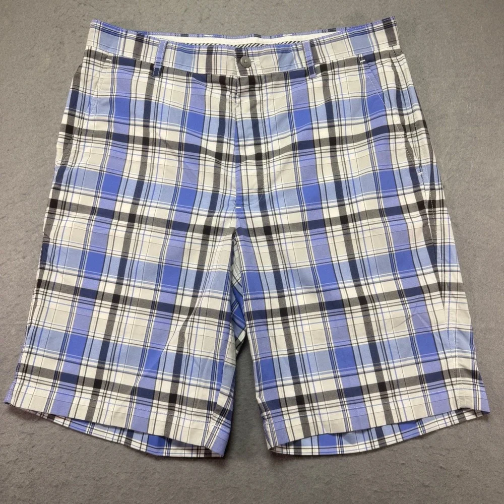FootJoy Mens Blue Plaid Performance Golf Shorts Size 34 W34 Checkered FJ‎ Logo